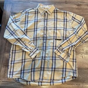 Cinch Button‎ Down Long Sleeve Shirt L Brown Blue Plaid Western Cowboy